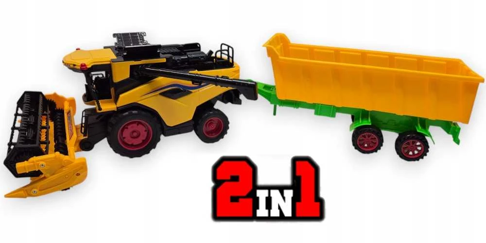 Žaislinis New Holland kombainas su traktoriumi ir priekaba – realistiškas modelis su judančiomis dalimis