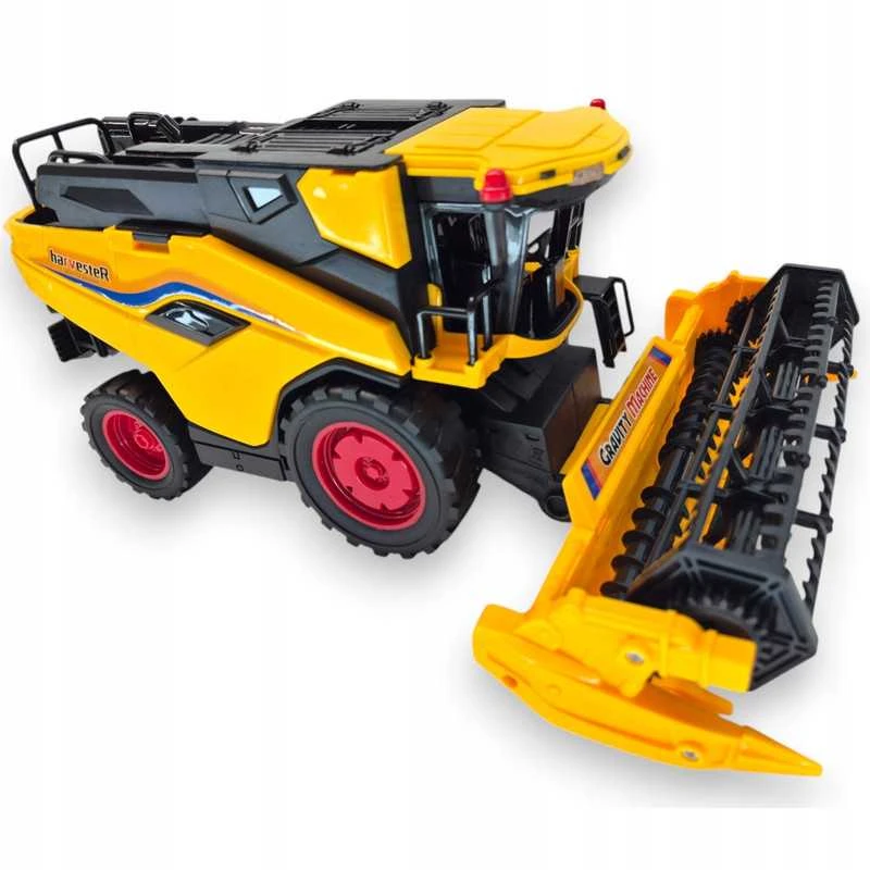Žaislinis New Holland kombainas su traktoriumi ir priekaba – realistiškas modelis su judančiomis dalimis
