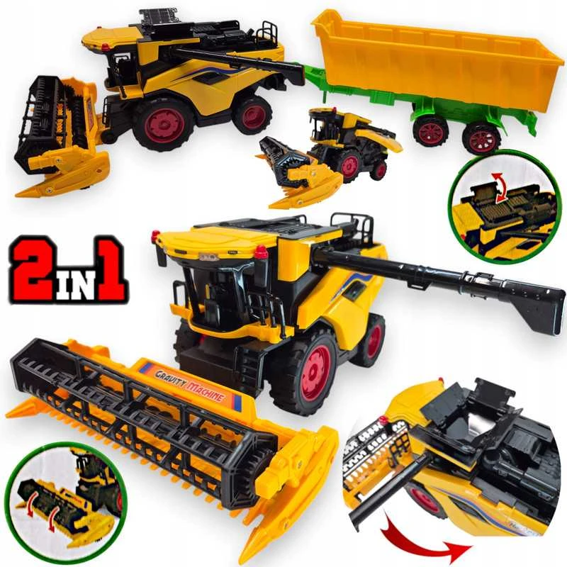Žaislinis New Holland kombainas su traktoriumi ir priekaba – realistiškas modelis su judančiomis dalimis