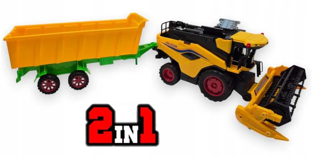 Žaislinis New Holland kombainas su traktoriumi ir priekaba – realistiškas modelis su judančiomis dalimis