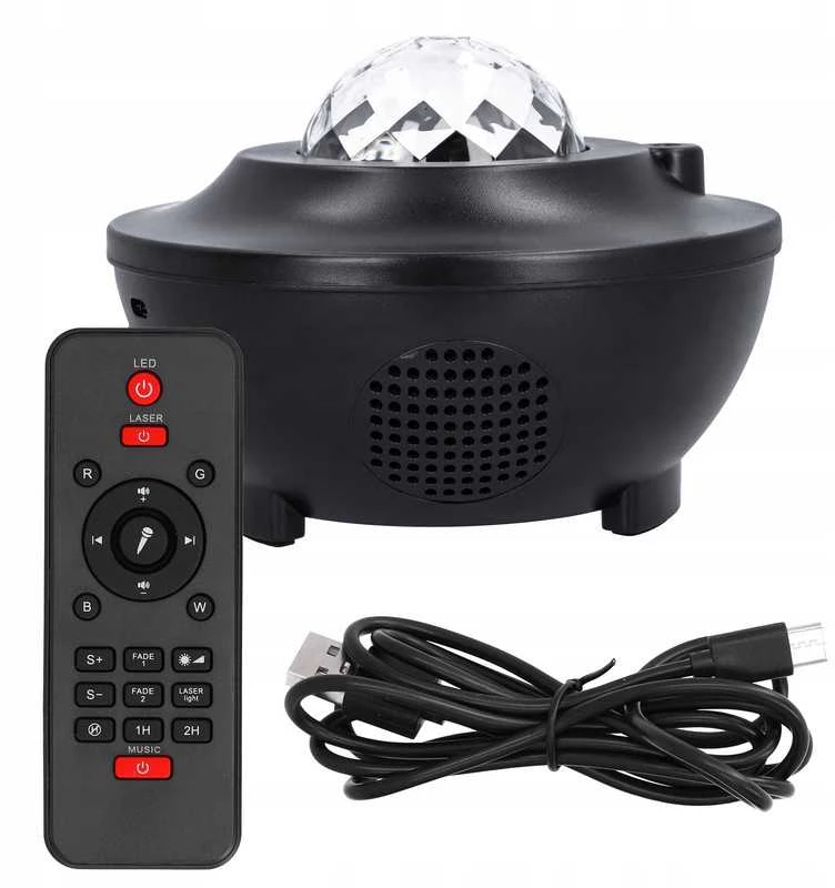 Žvaigždžių projektorius su LED naktine lempa, „Bluetooth“ garsiakalbiu ir pulteliu