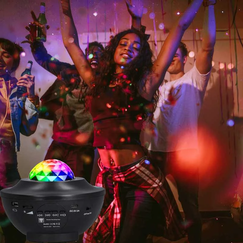 Žvaigždžių projektorius su LED naktine lempa, „Bluetooth“ garsiakalbiu ir pulteliu