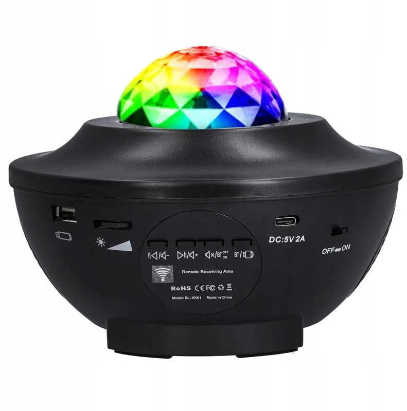Žvaigždžių projektorius su LED naktine lempa, „Bluetooth“ garsiakalbiu ir pulteliu