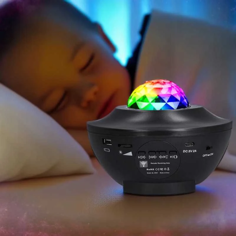 Žvaigždžių projektorius su LED naktine lempa, „Bluetooth“ garsiakalbiu ir pulteliu