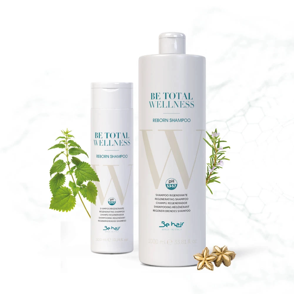 Be hair šampūnas silpniems, slenkantiems plaukams BE TOTAL WELLNESS – REBORN (pH5.3-5.7), 1000 ml