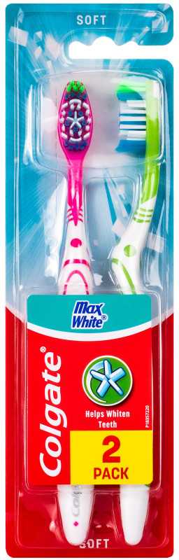 Colgate Max Baltas - 2 pak., minkšti dantų šepetėliai