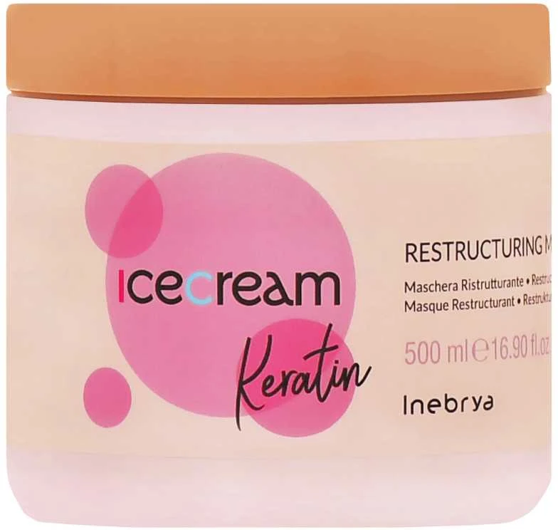 Inebrya Ice Kreminis Keratin Mask atkuriamoji plaukų kaukė su keratinu, 500 ml