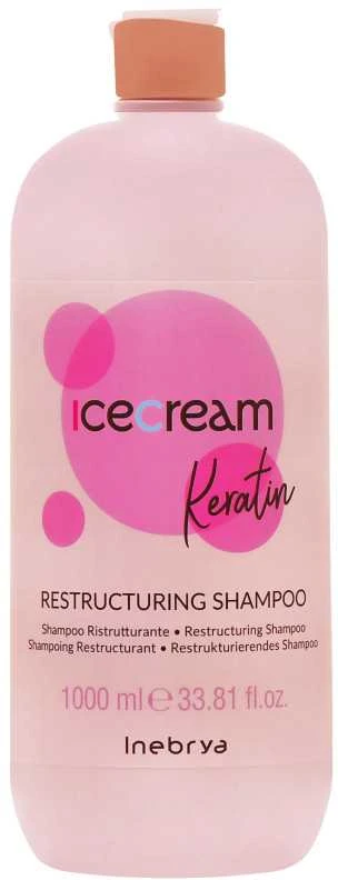 Inebrya Ice Kreminis Keratin Šampūnas atkuriamasis šampūnas plaukams su keratinu, 1000 ml