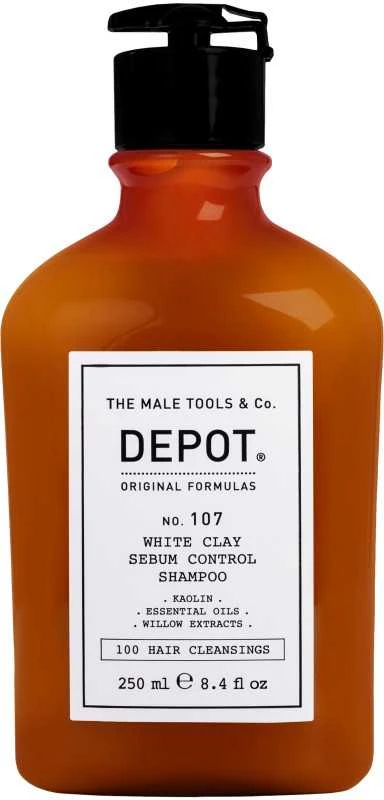 Depot 100 plaukų valymo priemonė Nr. 107 su kaolinu, skirta riebalų perteklių reguliuojančiai plaukų šampūnui, 250 ml