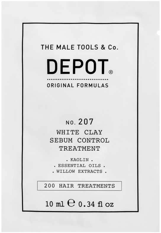 Depot, 200 plaukų procedūrų Nr. 207, kaolinas, galvos odos gydymo kreminio kaukė, skirta pertekliniam riebalų išsiskyrimui reguliuoti, 10 ml