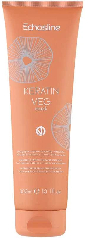 ECHOSLINE Keratin Veg Intensive Restructuring Mask intensyviai atkurianti kaukė dažytiems ir pažeistiems plaukams, 300 ml