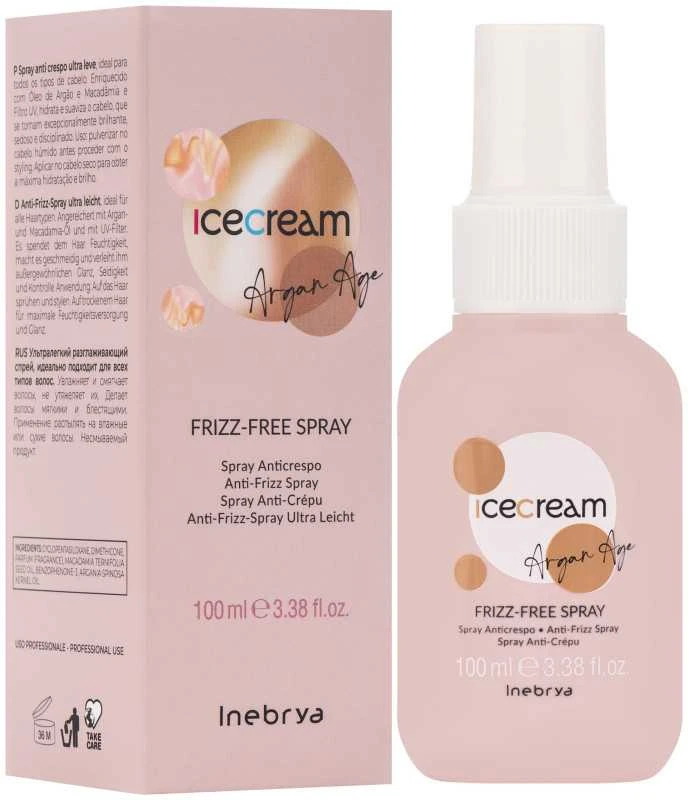 Inebrya Ice Kreminis Argan-Age Frizz-Free Purškiklis glotninamasis plaukų purškiklis, 100 ml
