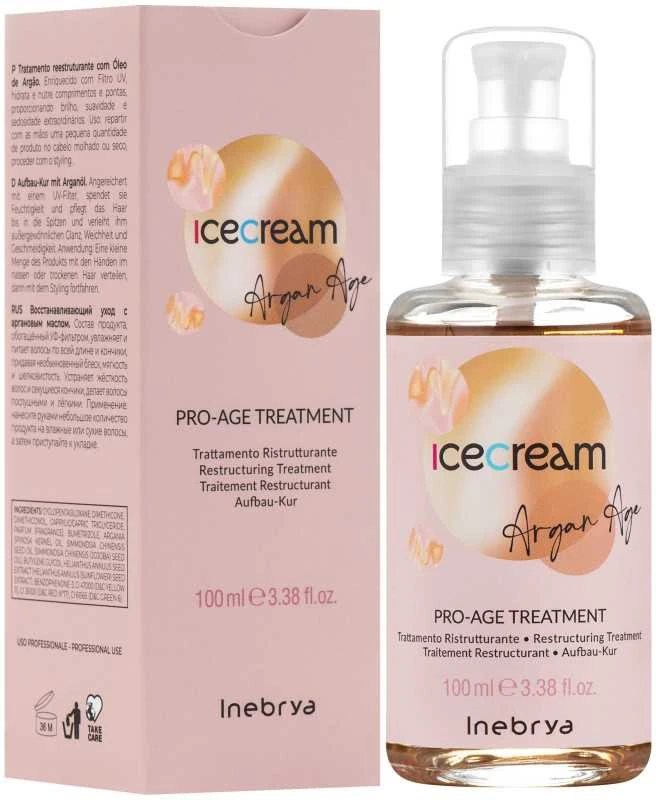 Inebrya Argan Age plaukų aliejus buteliukas ir pakuotė