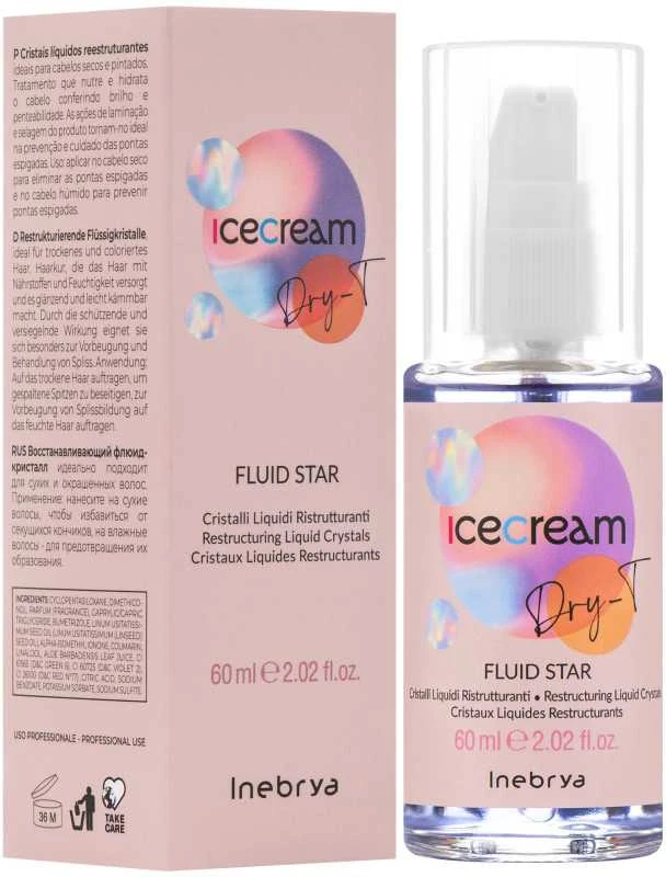 Inebrya Ice Kreminis Dry-T Fluid Star atkuriamasis serumas su skystaisiais kristalais, 60 ml