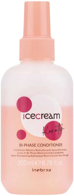 Inebrya Ice Kreminis Keratin Bi-Phase Conditioner nenuplaunamas atstatomasis plaukų kondicionierius su keratinu, 200 ml