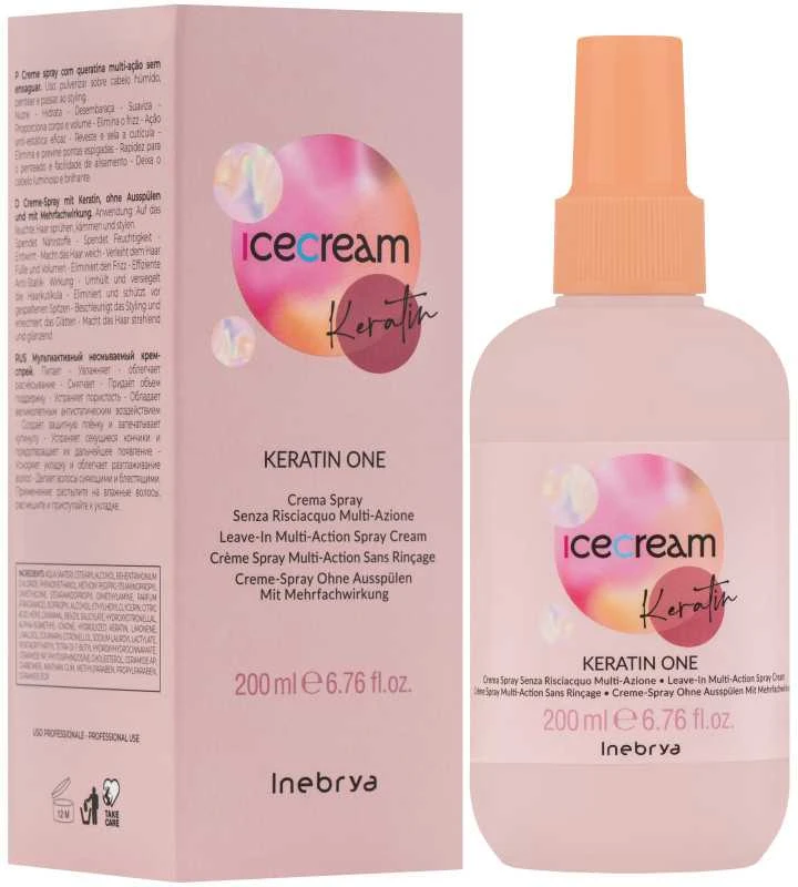 Inebrya Ice Kreminis Keratin One Multiaction Leave-In Purškiklis daugiafunkcinis nenuplaunamas kreminis purškiklis su keratinu, 200 ml