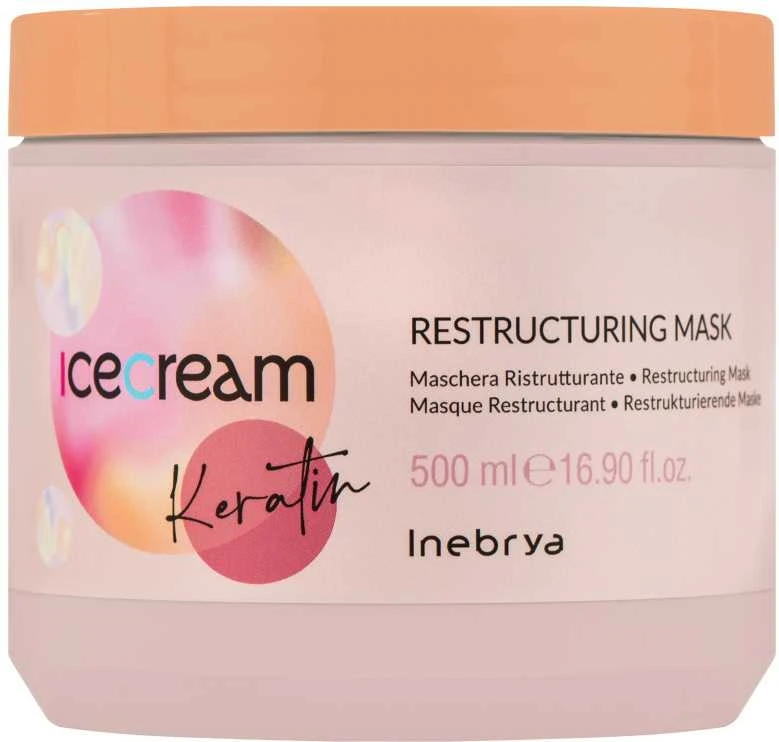 Inebrya Ice Kreminis Keratin Mask atkuriamoji plaukų kaukė su keratinu, 500 ml