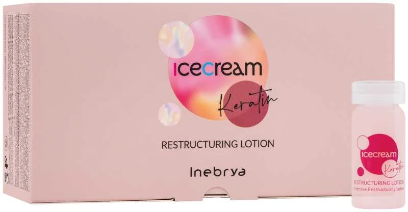Inebrya Ice Kreminis Keratin Restructuring Lotion intensyvaus poveikio atkuriamasis plaukų losjonas, 12 x 11 ml