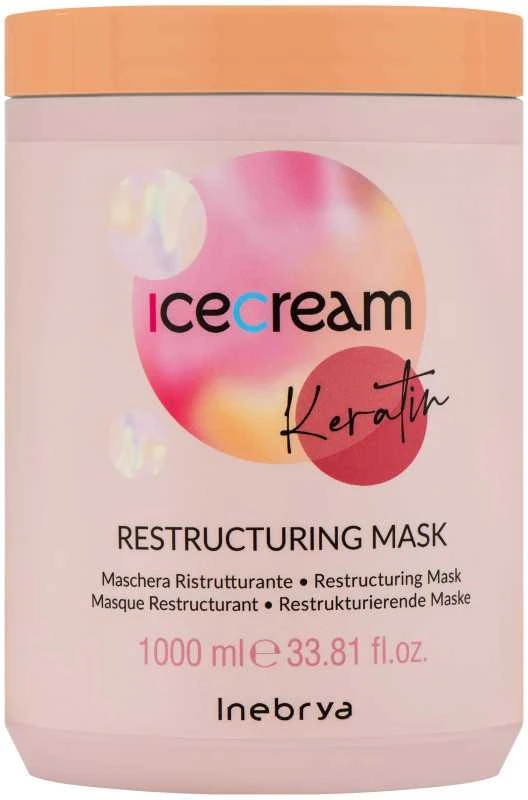 Inebrya Ice Kreminis Keratin atkuriamoji plaukų kaukė su keratinu, 1000 ml