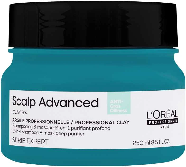 Valomoji kaukė - šampūnas riebiai galvos odai L'oreal Professionnel Scalp Advanced Anti-Oiliness 2-In-1 Deep Purifier Clay 250ml