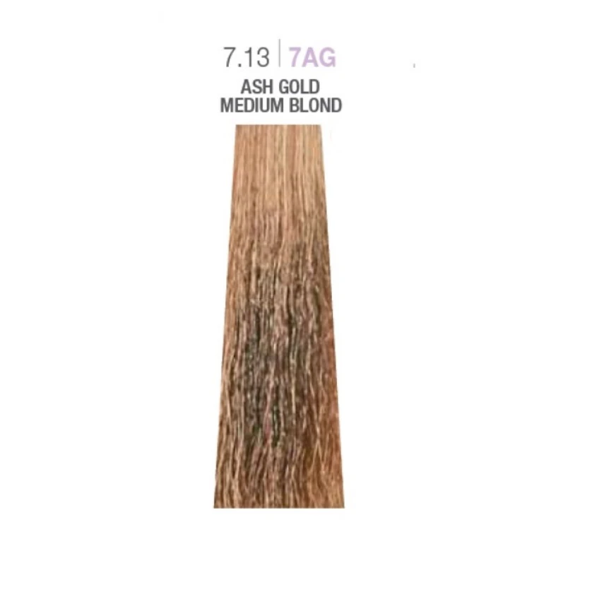 Milk Shake 7.13 Ash Gold Medium Blond plaukų sruogos pavyzdys