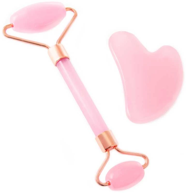 Pink Gua Sha Stone Rožinė Massager Set