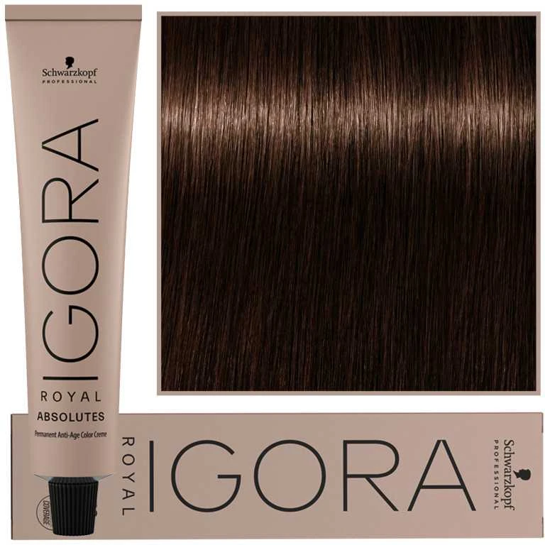 Schwarzkopf Igora Royal 7-450 tūbelės ir spalvos pavyzdys