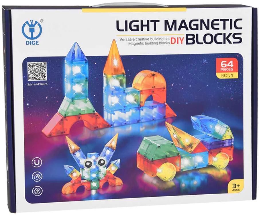 3D magnetinių kaladėlių rinkinys, 64 vnt.