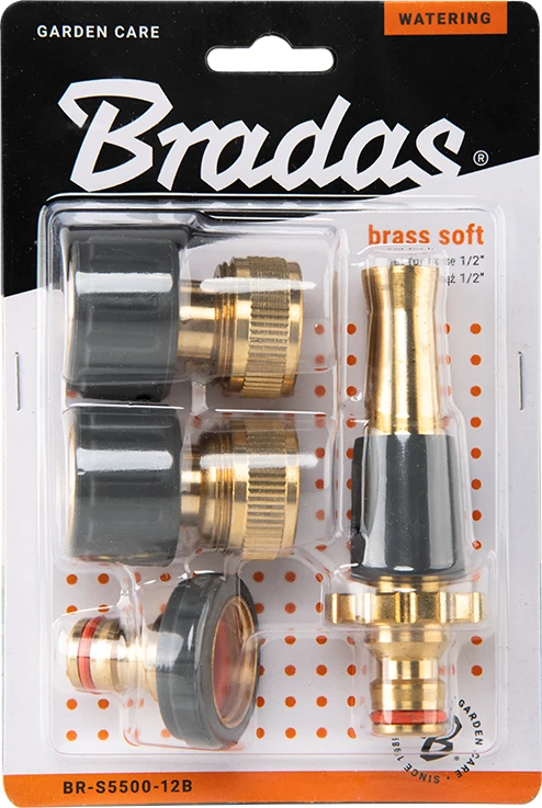 4 dalių laistymo priedų rinkinys 1/2 žarnoms Bradas BRASS SOFT, Brass