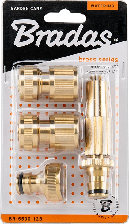 4 dalių laistymo priedų rinkinys 1/2" žarnoms Bradas, Brass