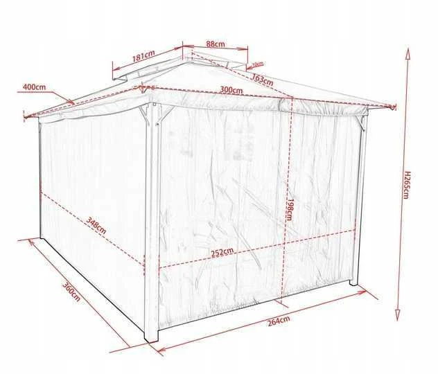 4-ių sienelių sodo pavėsinė Ontaria, 3x4x2,65 m, šviesiai pilka