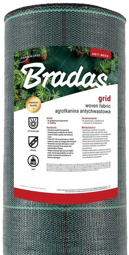 Agroplėvelė nuo piktžolių Bradas GRID 25 cm, 100 g, 0,6 x 100 m, žalias