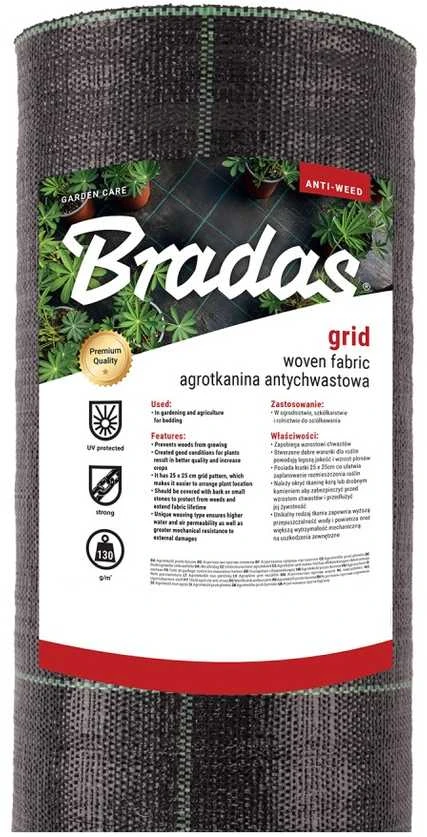 Agroplėvelė nuo piktžolių Bradas GRID 25 cm, 130 g, 1,2 x 50 m, juodas