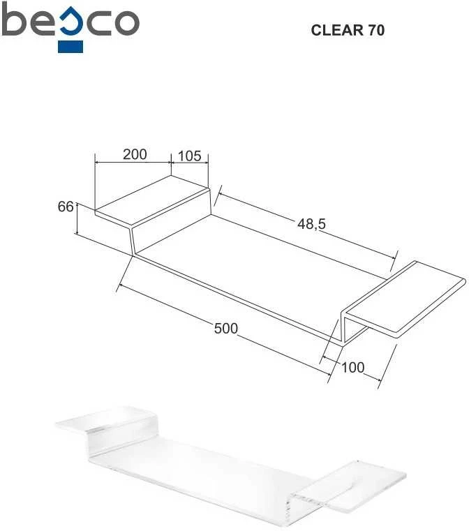 Akrilinė lentynėlė voniai Besco Clear, 70 cm