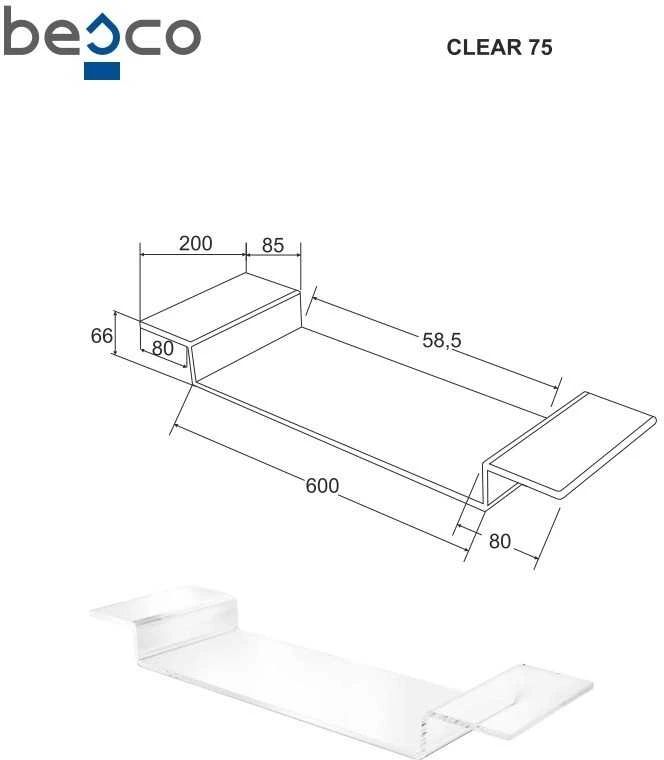 Akrilinė lentynėlė voniai Besco Clear, 75 cm