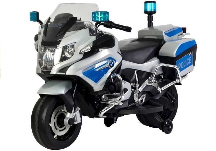 Akumuliatorinis motociklas vaikams BMW R1200 Police, sidabrinis