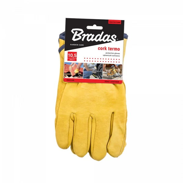 Apsauginės darbo pirštinės Bradas CORK TERMO, odinės, 10,5 dydis, 6 vnt.