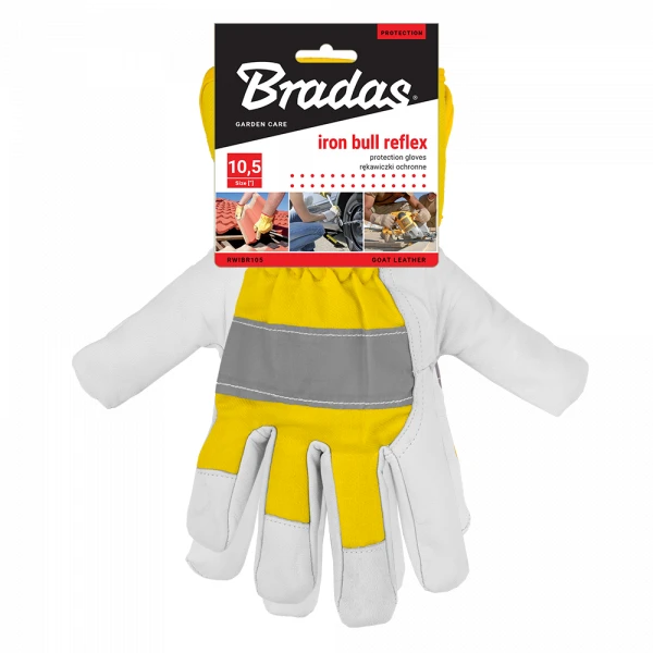 Apsauginės darbo pirštinės Bradas IRON BULL REFLEX, odinės, 10,5 dydis, 6 vnt.