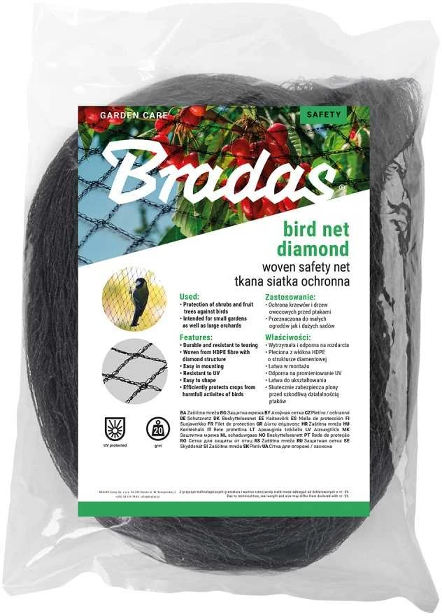 Apsauginis tinklas Bradas Bird Net DIAMOND, 20g/m2, 15x15 mm, 2x5 m