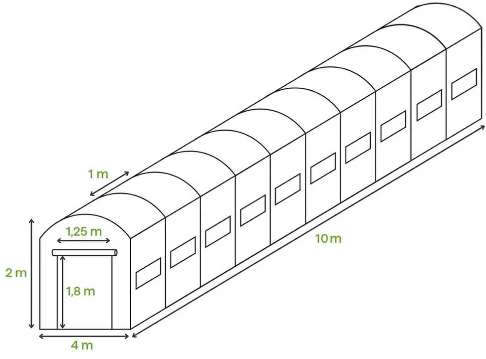 Arkinio šiltnamio plėvelė, balta, 10 sekcijų, dvigubos durys, 4x10x2 m (40 m2)