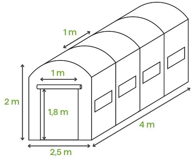 Arkinio šiltnamio plėvelė, balta, 4 sekcijos, 2.5x4x2 m (10 m2)