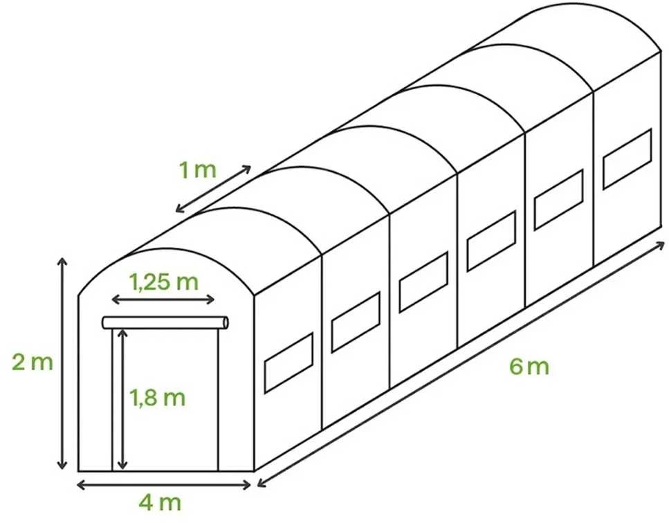 Arkinio šiltnamio plėvelė, žalia, 6 sekcijos, dvigubos durys, 4x6x2 m (24 m2)