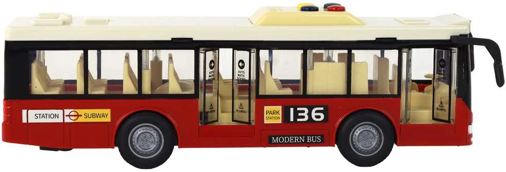 Autobusas su garsais ir šviesom, raudonas
