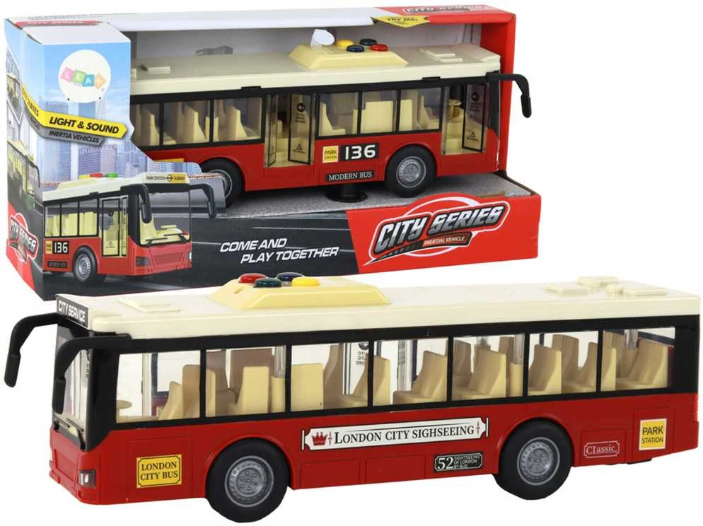 Autobusas su garsais ir šviesom, raudonas