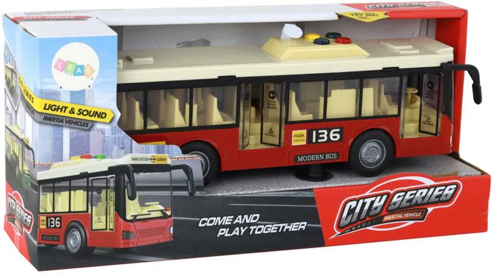 Autobusas su garsais ir šviesom, raudonas