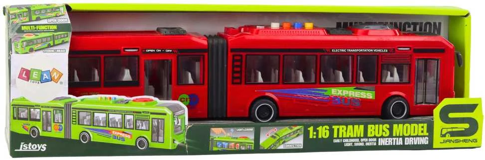 Autobusas su šviesos ir garso efektais, 1:16, raudonas