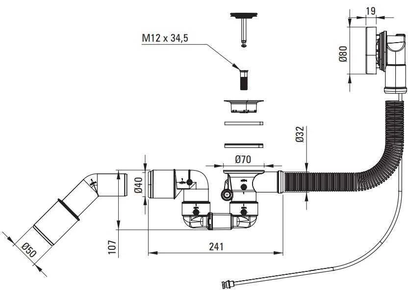 Automatinis vonios sifonas Deante NHC_047B, Chrome