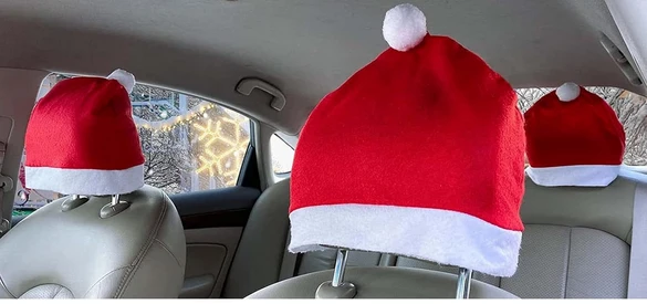 Automobilio galvos atramų užvalkalai - Kalėdų Senelio kepurės, 4 vnt.