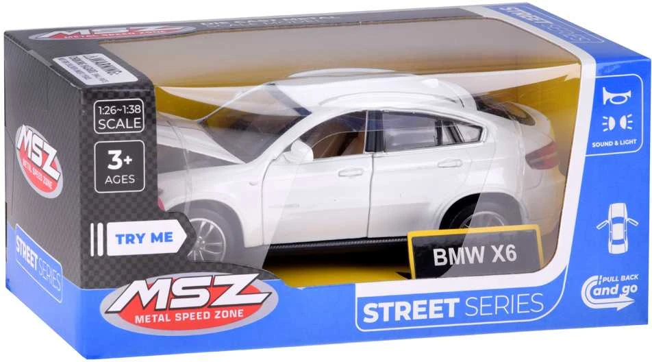 Automobilis BMW X6 su garso ir šviesos efektais, baltas