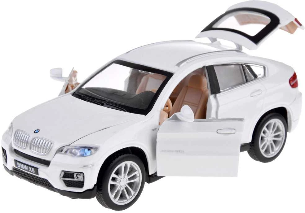 Automobilis BMW X6 su garso ir šviesos efektais, baltas